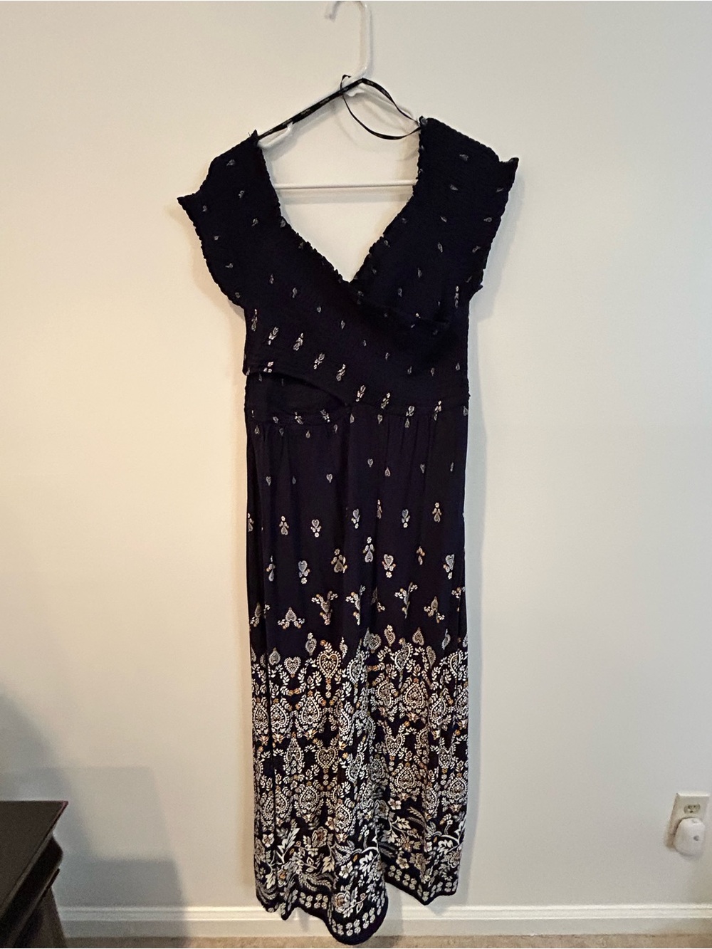Navy Maxi Dress with Ivory Floral Border